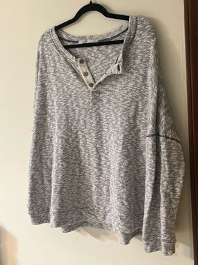 Free People Beach Sleep to Dream Heather Gray Pullover Henley Large Top
